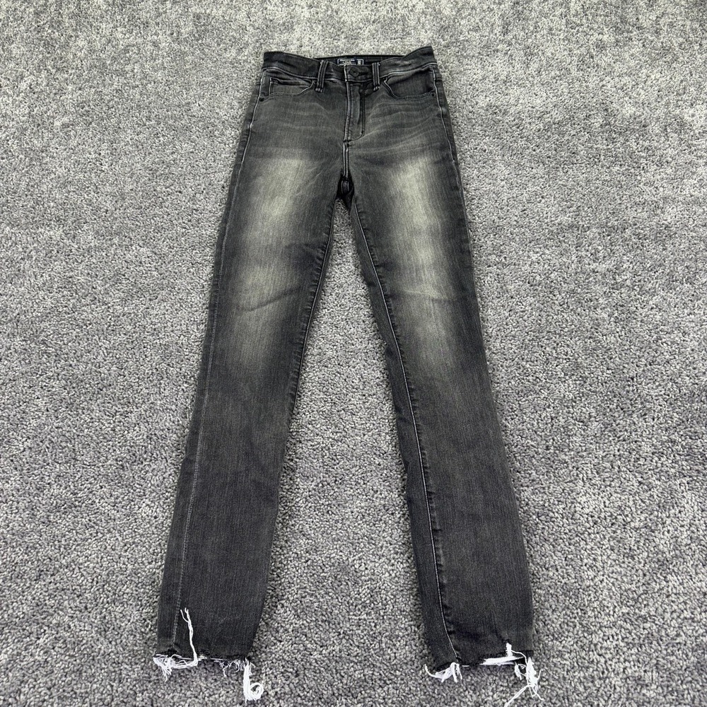 Abercrombie & Fitch Jeans Womens 24 Charcoal High Rise Skinny Distressed Denim